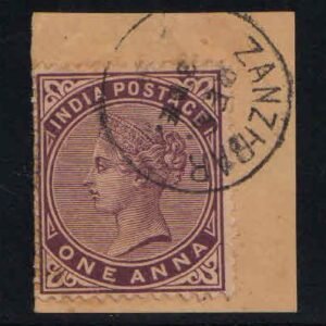 British India Used Abroad - ZANZIBAR on Victoria One Anna on Piece
