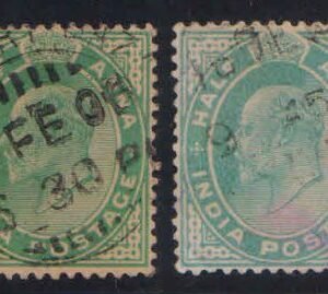 King Edward Half Anna 2 Different Used Stamps