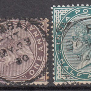 Foreign Mail Bombay Postmarks on 2 Victoria Stamps