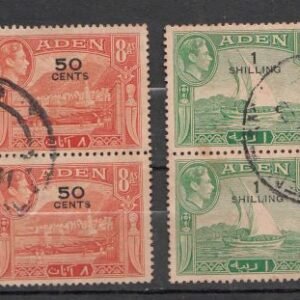 ADEN 1951 2 Blocks used with new values 50 cents & 1 Shilling