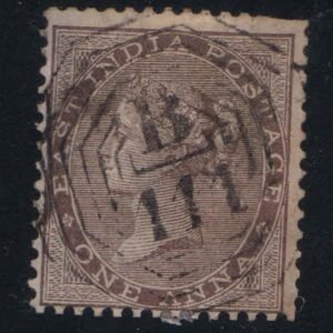 Early India cancellations Type 7 B/111 (Meeaay) on East India 1 Anna Stamp