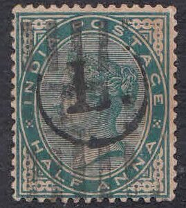 Early India Cancellations Letter L in a circle on Victoria half anna