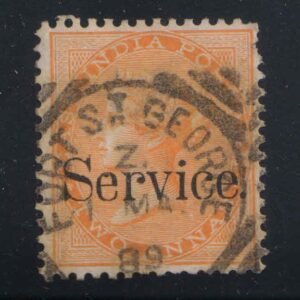 British India Postmark FORT ST GEORGE (Chennai) on Two Anna East India Service Stamp 1889