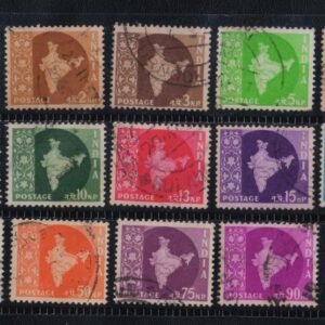 India Used Definitive 1957 Map of India 3rd series Set of 14 Stamps