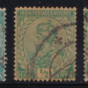 King George V 1911 watermark Single Star ½ Anna 3 Different Used Stamps