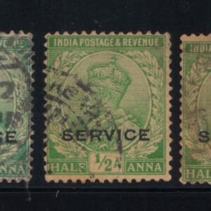 King George V 1911 watermark Single Star ½ Anna 3 Different Service Used Stamps
