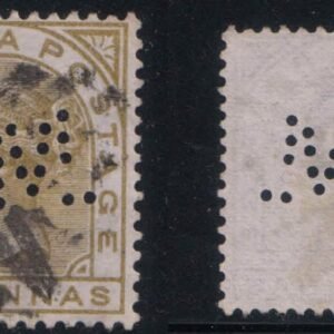 British India Perfins BM on 6 Annas Bank of Madras Stamp