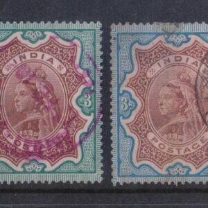British India Queen Victoria Rs 3 Used 2 Different Color Shades Unlisted